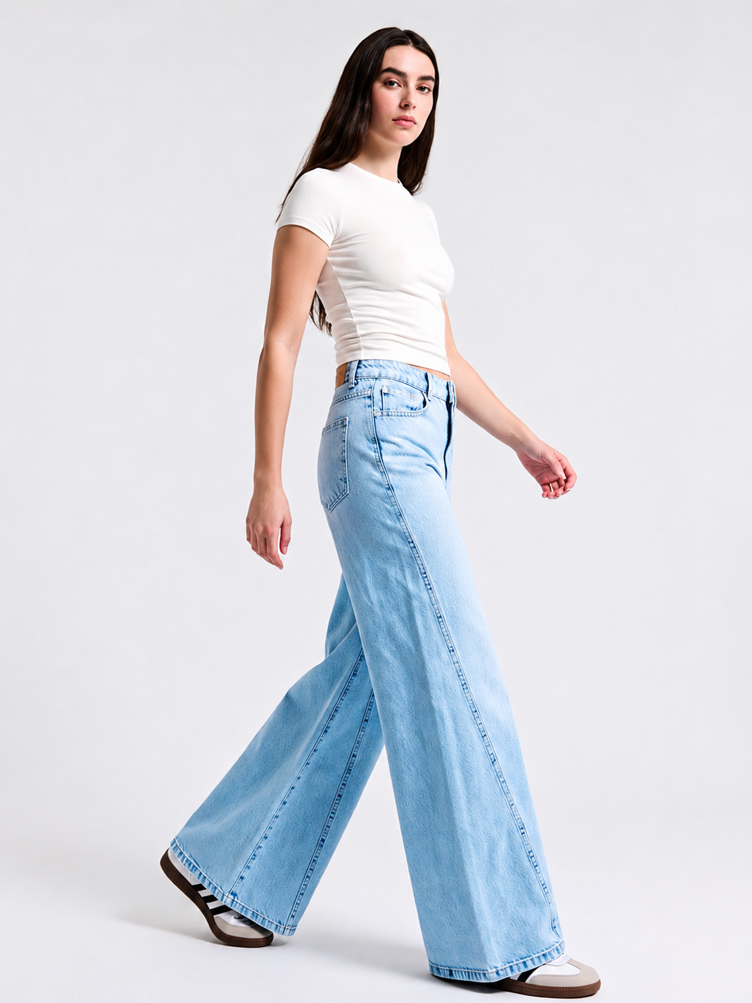 Jean large déchiré taille haute