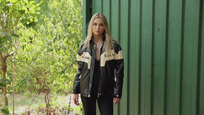 Veste biker en similicuir noir et blanc « Rock N’ Roll »