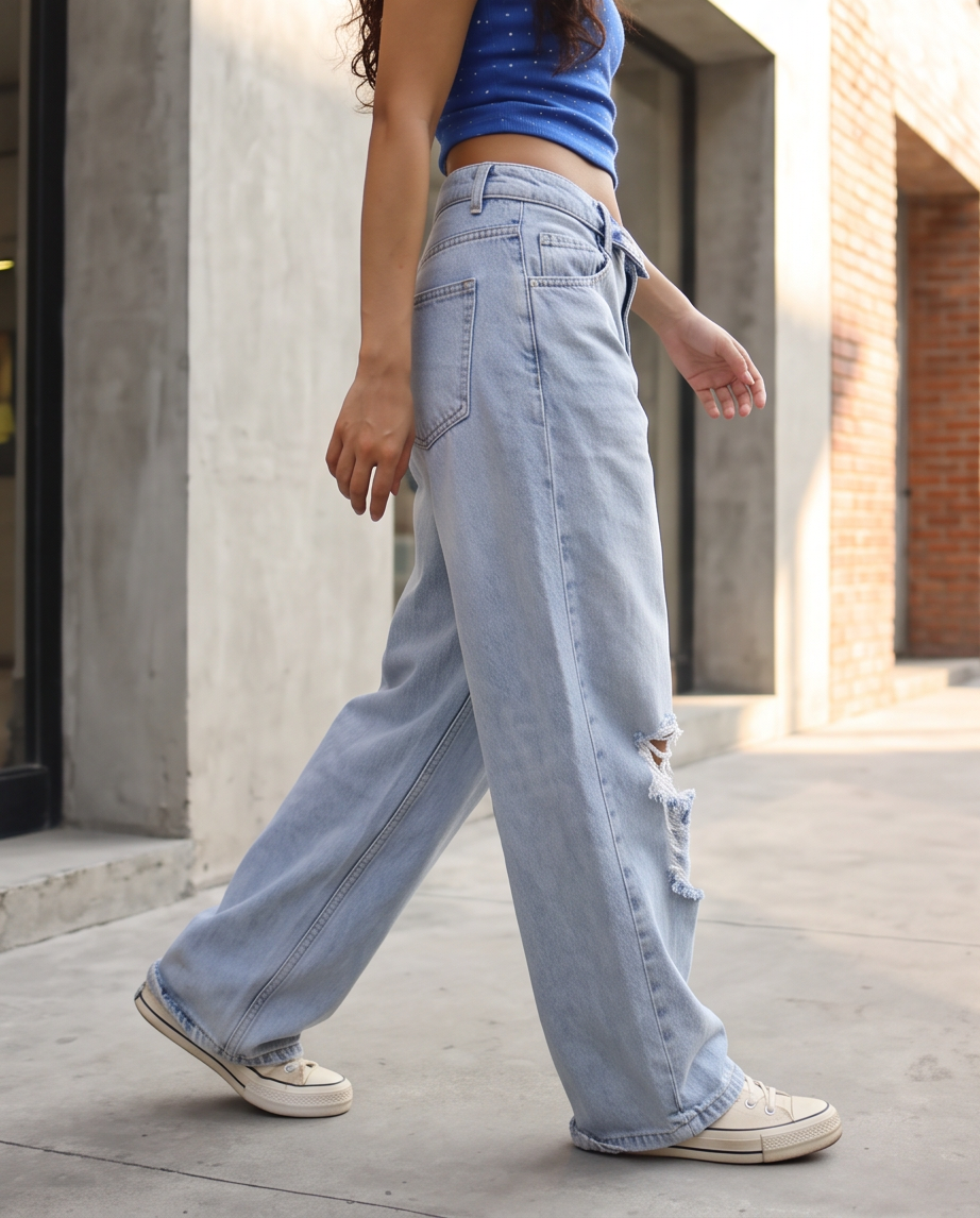 Jean baggy déchiré à taille croisée