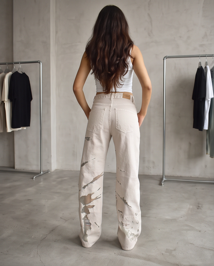 Jean large déchiré taille haute