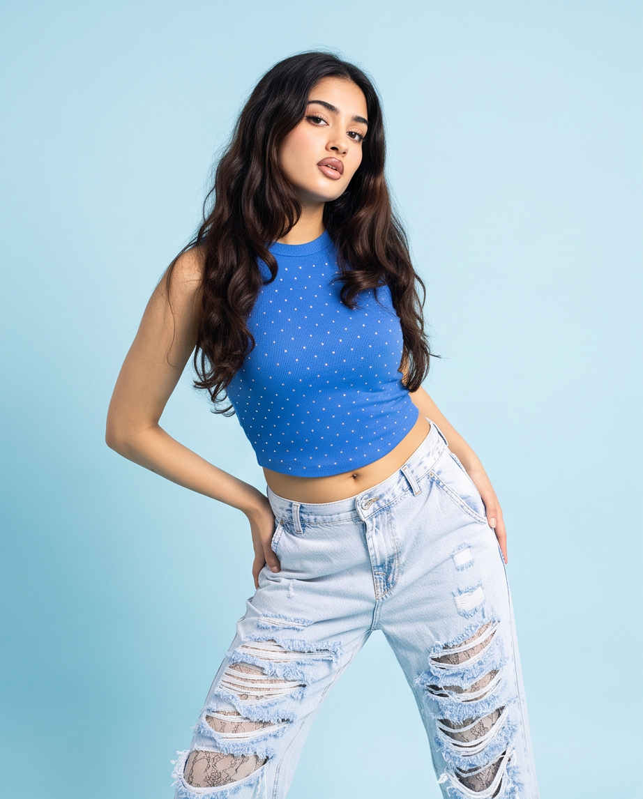 Jean large déchiré taille haute