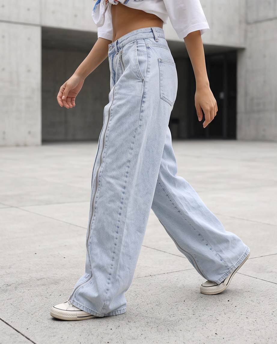 Jean large déchiré taille haute