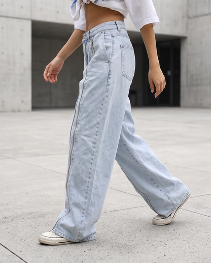 Jean large déchiré taille haute