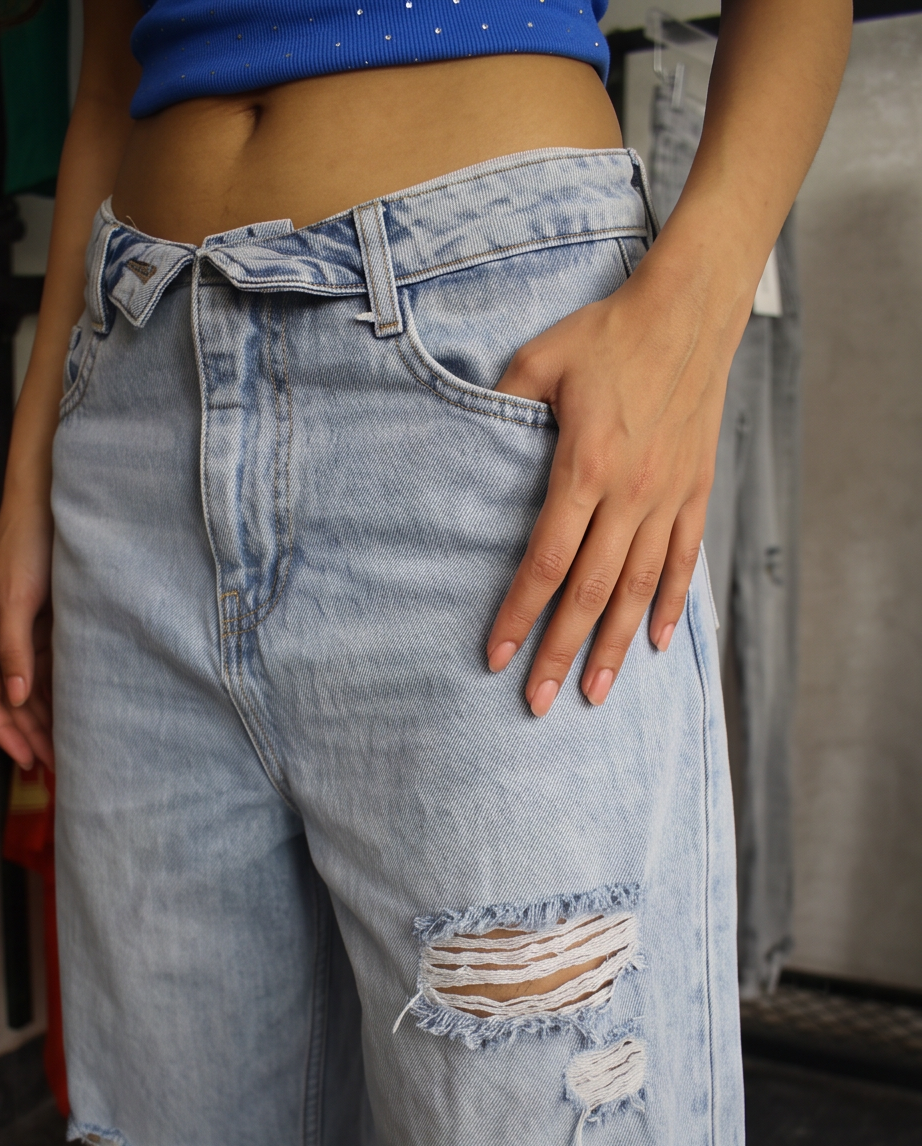 Jean baggy déchiré à taille croisée