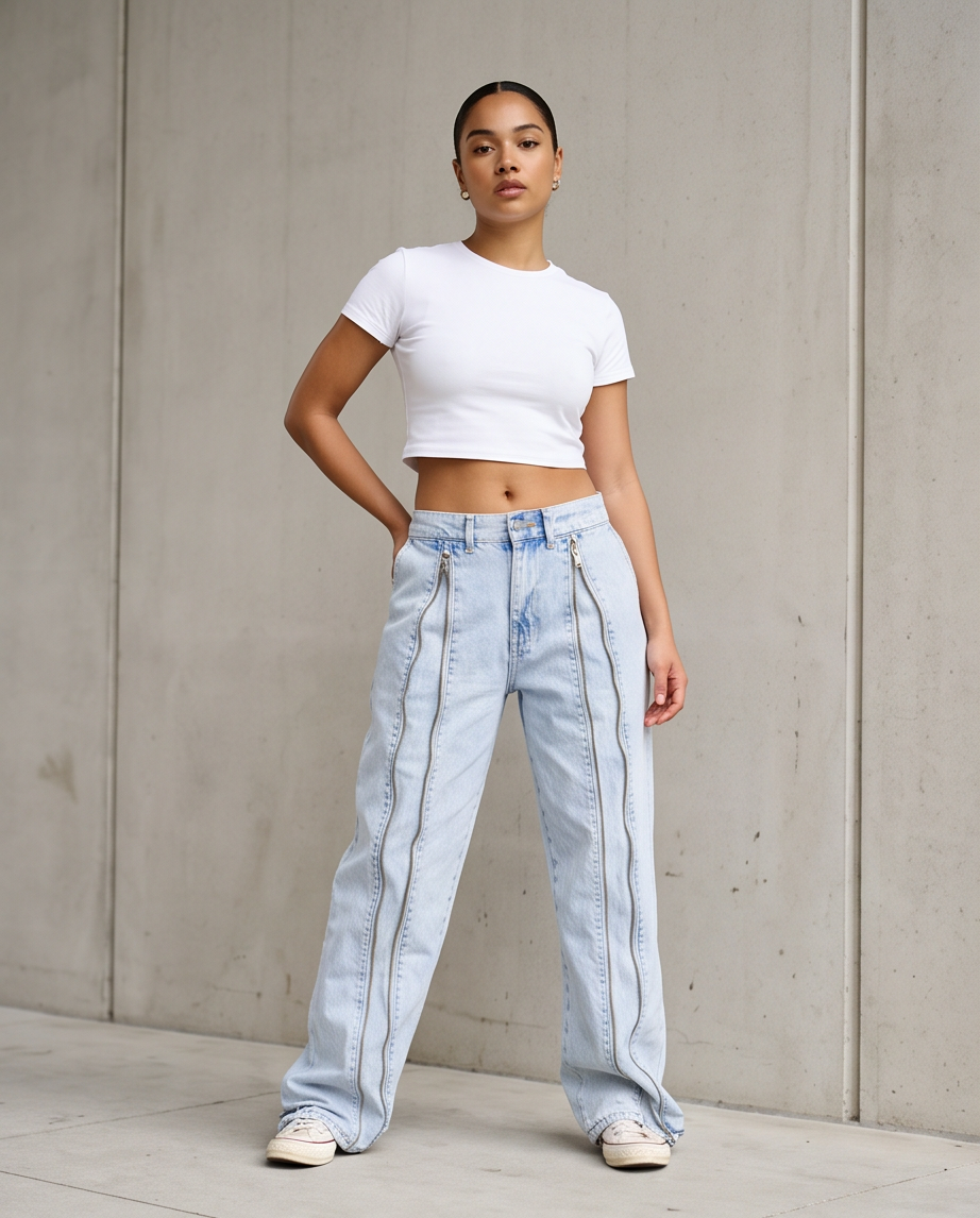 Jean large déchiré taille haute
