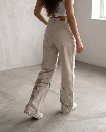 Jean large déchiré taille haute