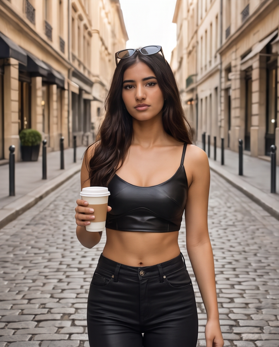 Top bustier en cuir noir à fines bretelles