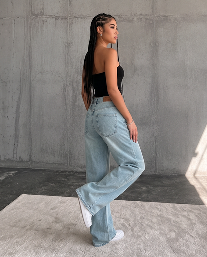 Jean large déchiré taille haute