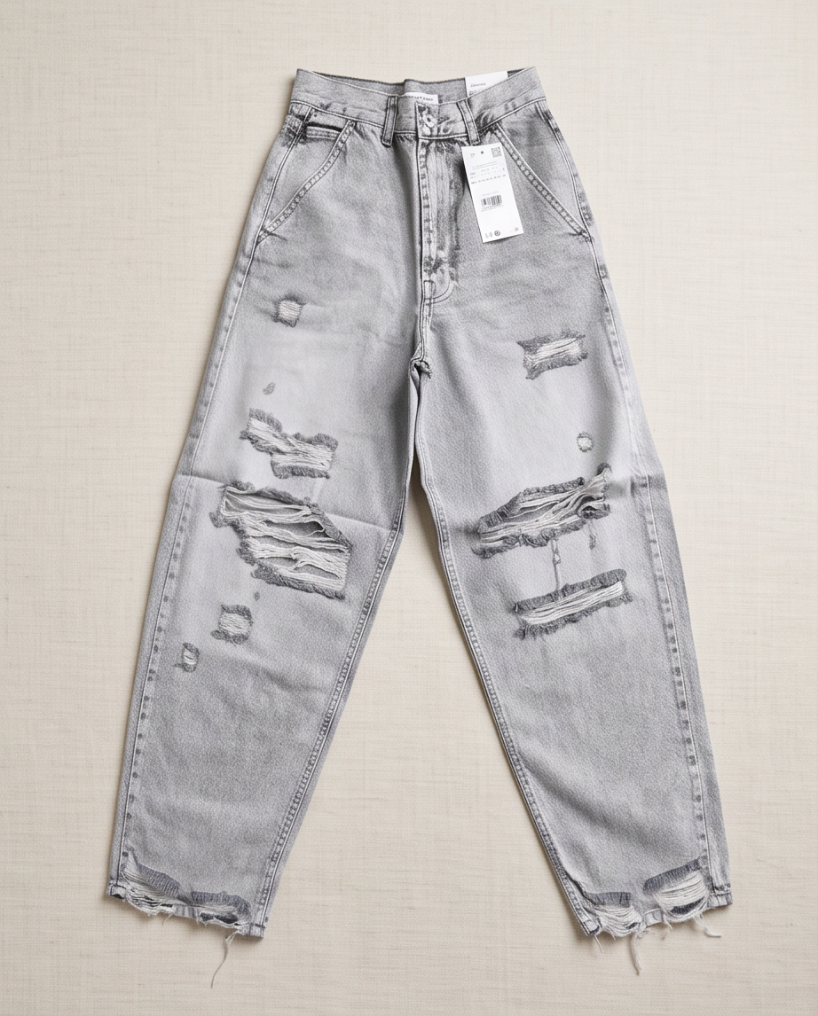 Jean large déchiré taille haute