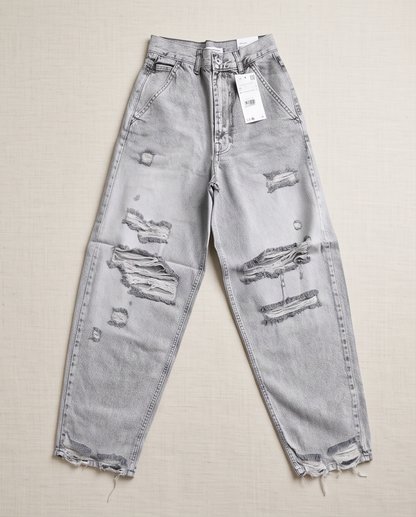 Jean large déchiré taille haute