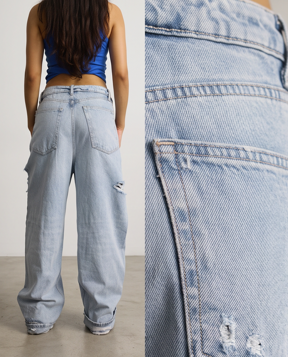 Jean baggy déchiré à taille croisée