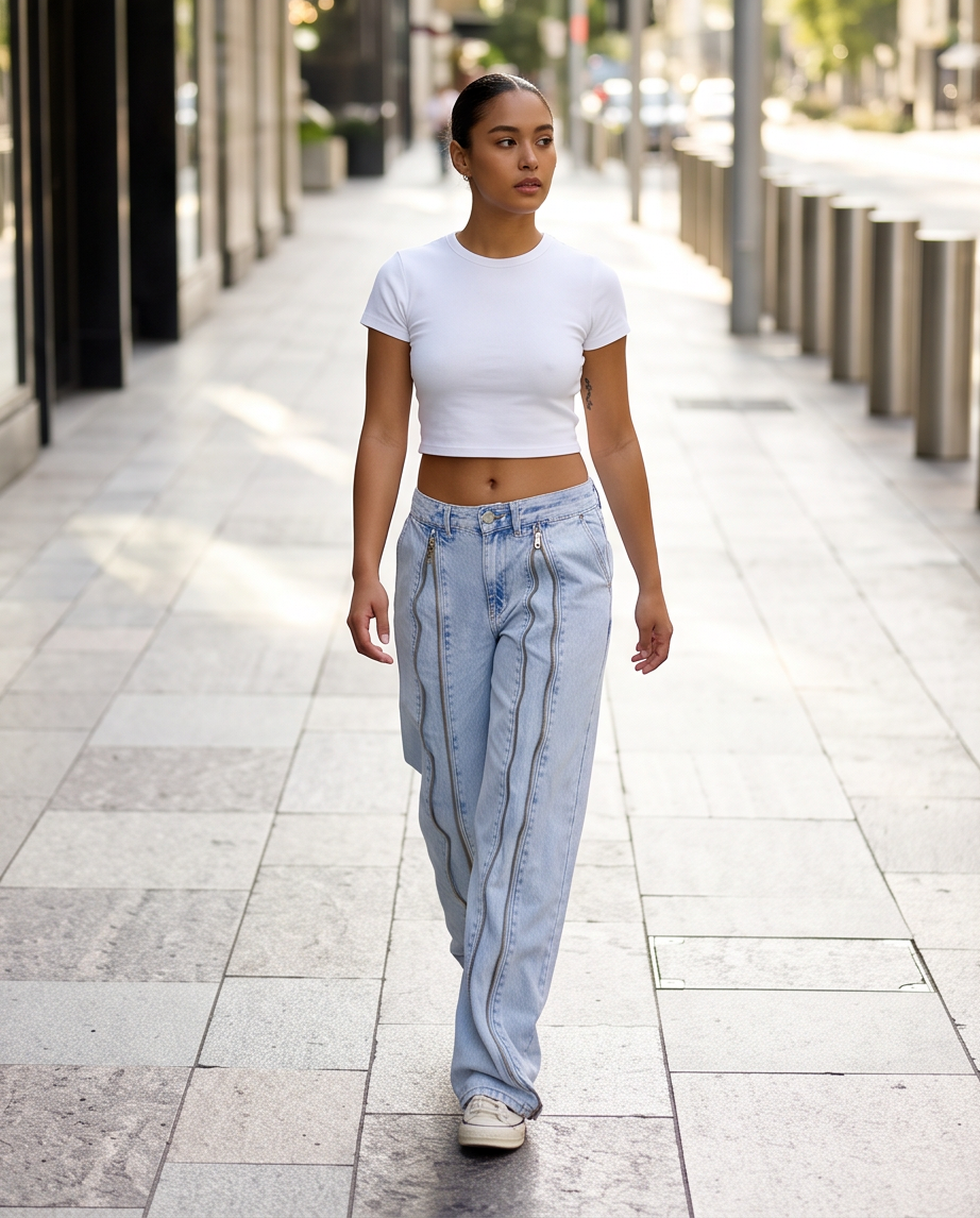 Jean large déchiré taille haute