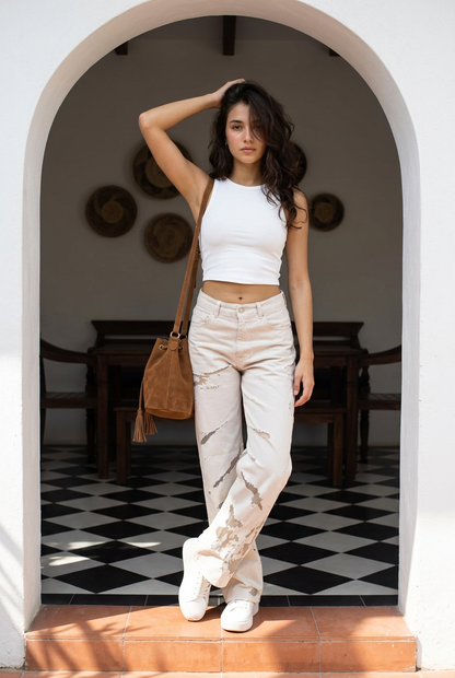 Jean large déchiré taille haute