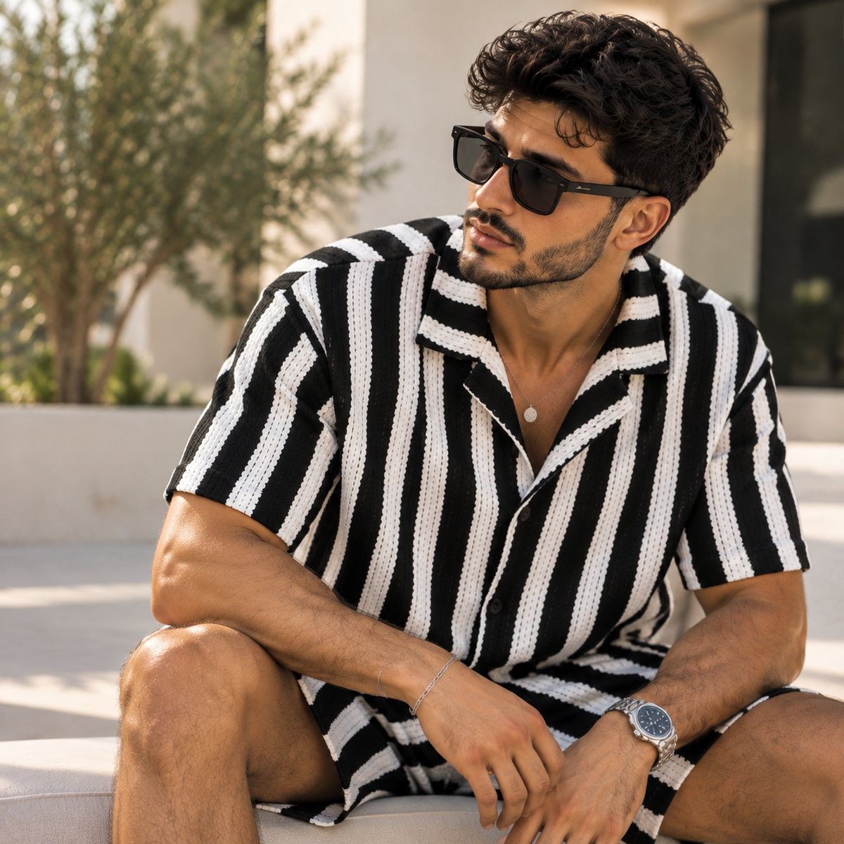 Ensemble Homme Chemise & Short Rayé – Outfit Streetwear Premium