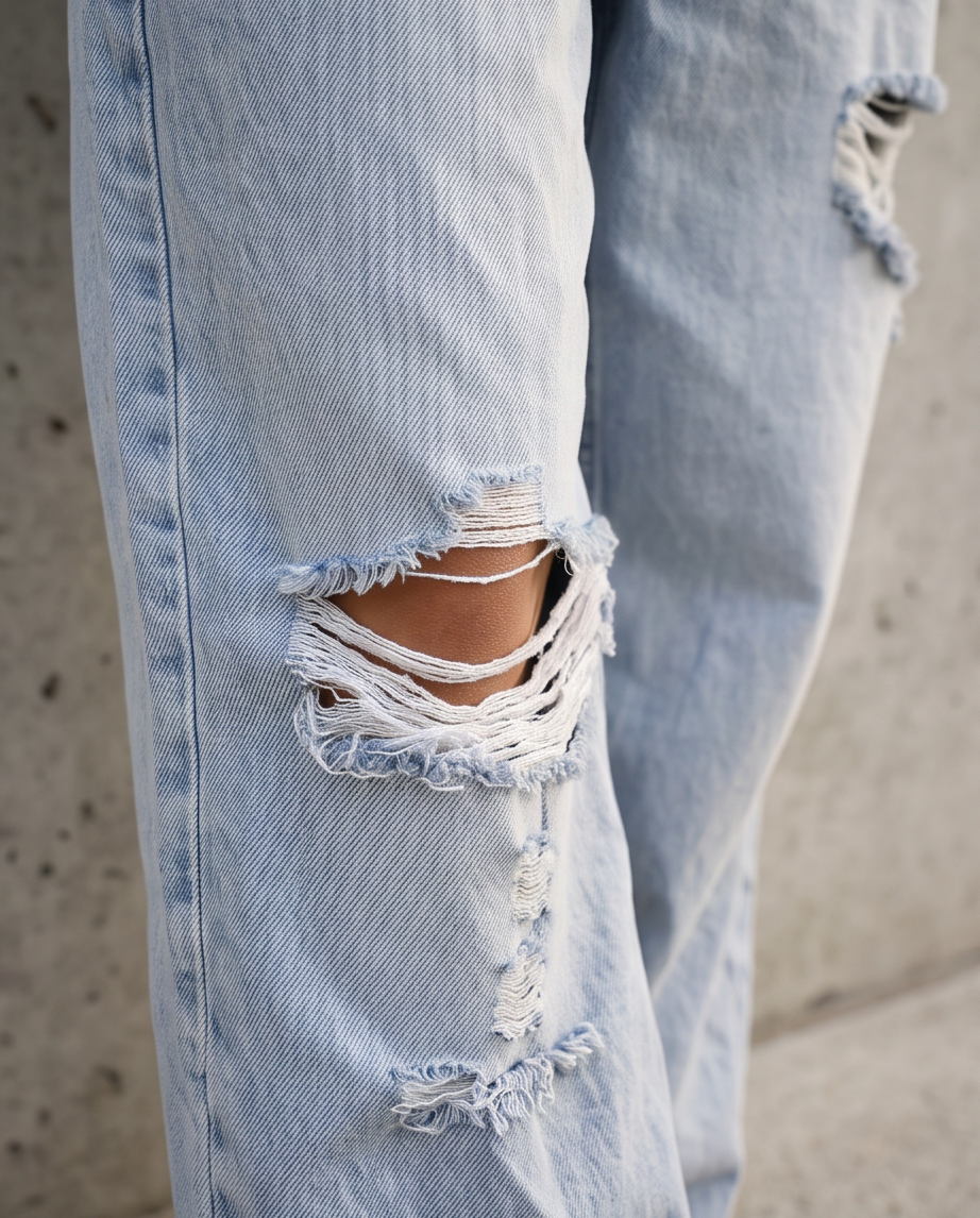 Jean baggy déchiré à taille croisée