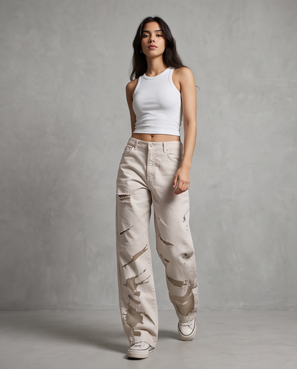 Jean large déchiré taille haute
