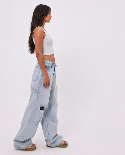 Jean baggy déchiré à taille croisée