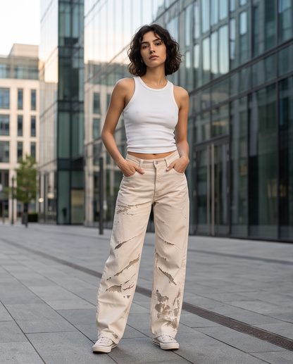 Jean large déchiré taille haute