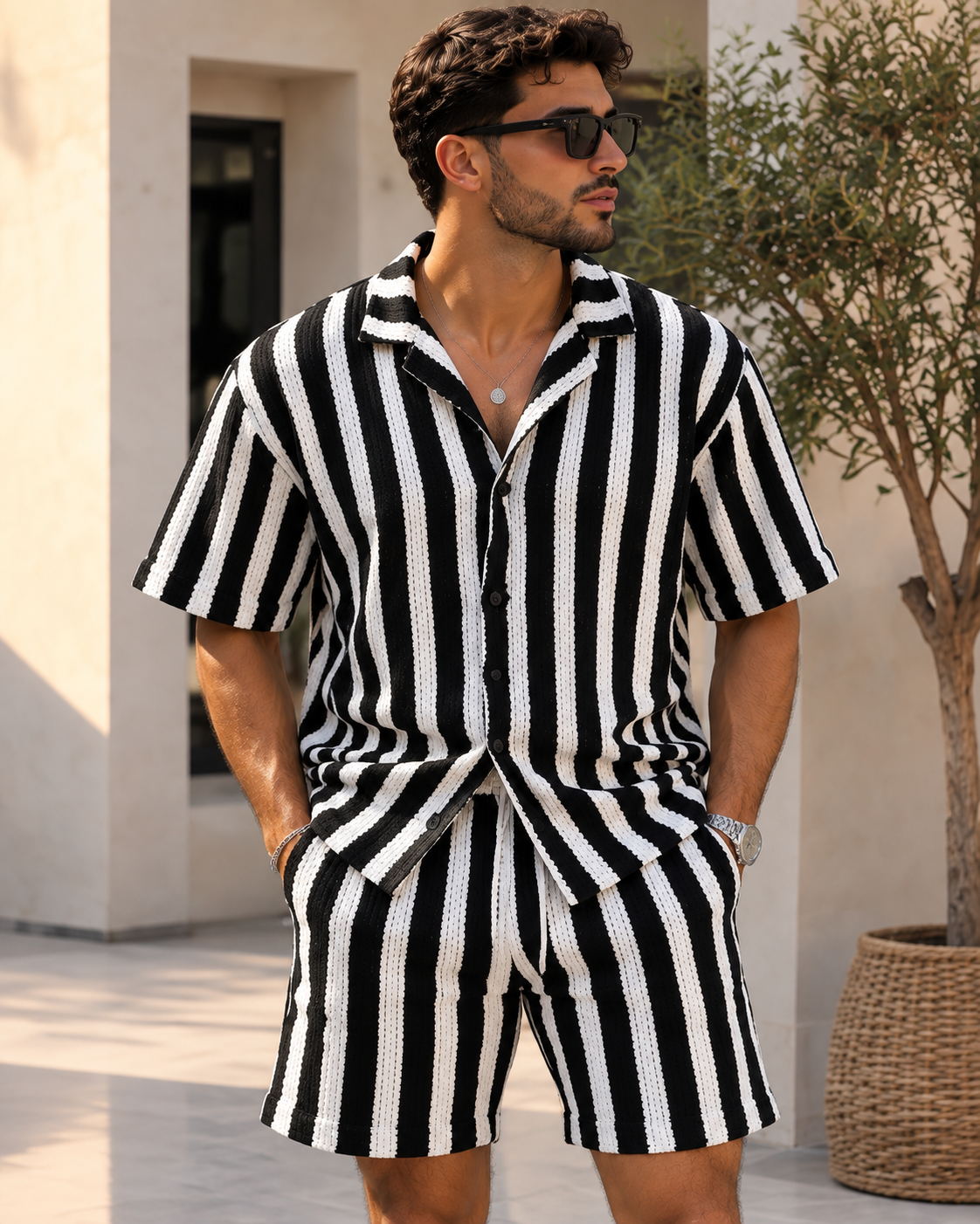 Ensemble Homme Chemise & Short Rayé – Outfit Streetwear Premium
