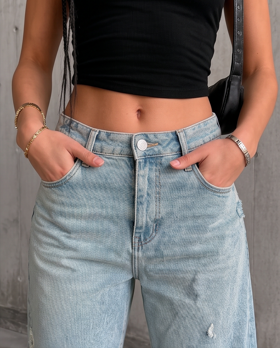 Jean large déchiré taille haute