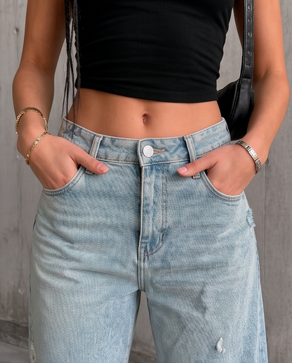 Jean large déchiré taille haute