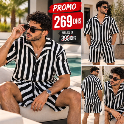 Ensemble Homme Chemise & Short Rayé – Outfit Streetwear Premium