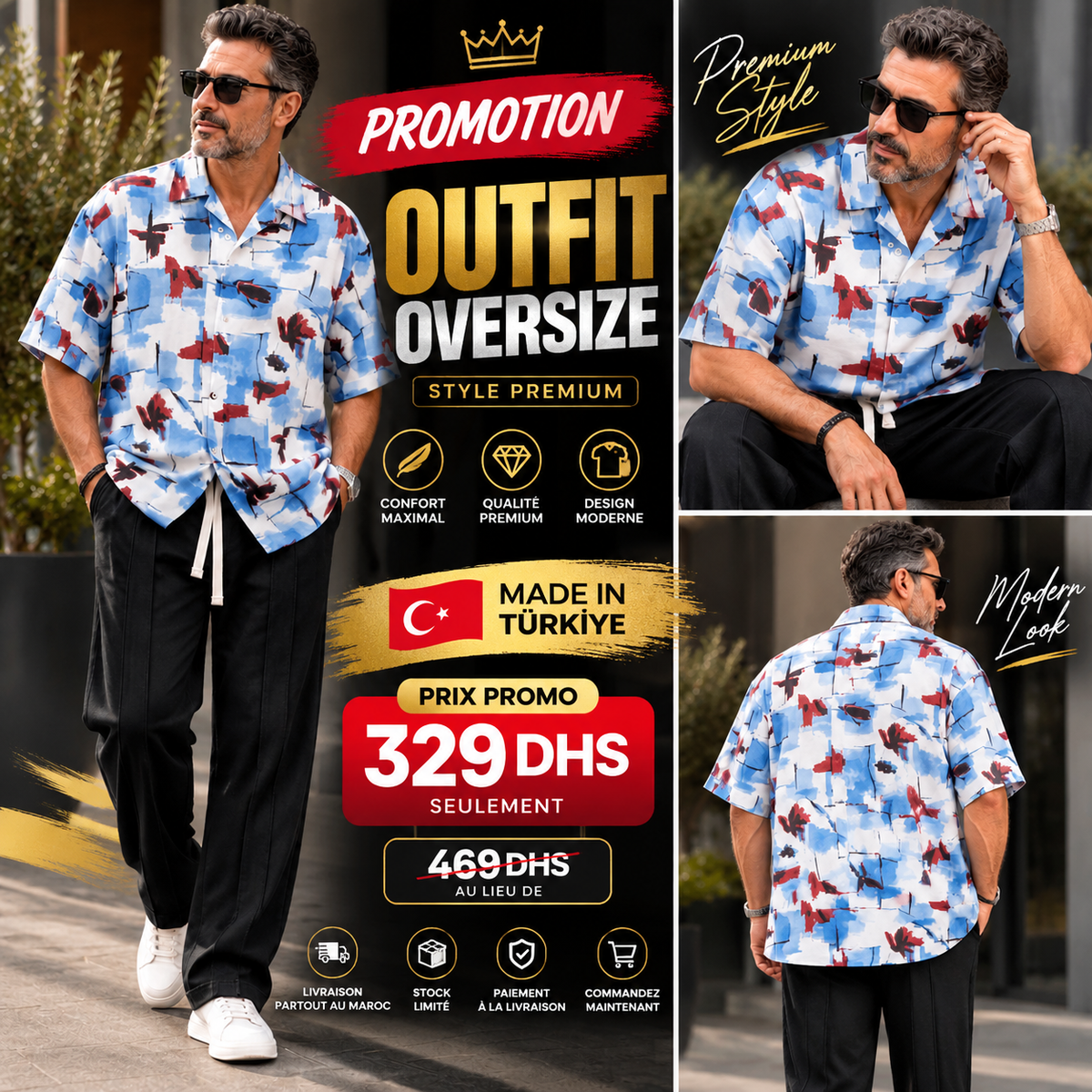 Outfit Homme Oversize Premium - Chemise & Pantalon Court en Coton Délavé | Made in Türkiye