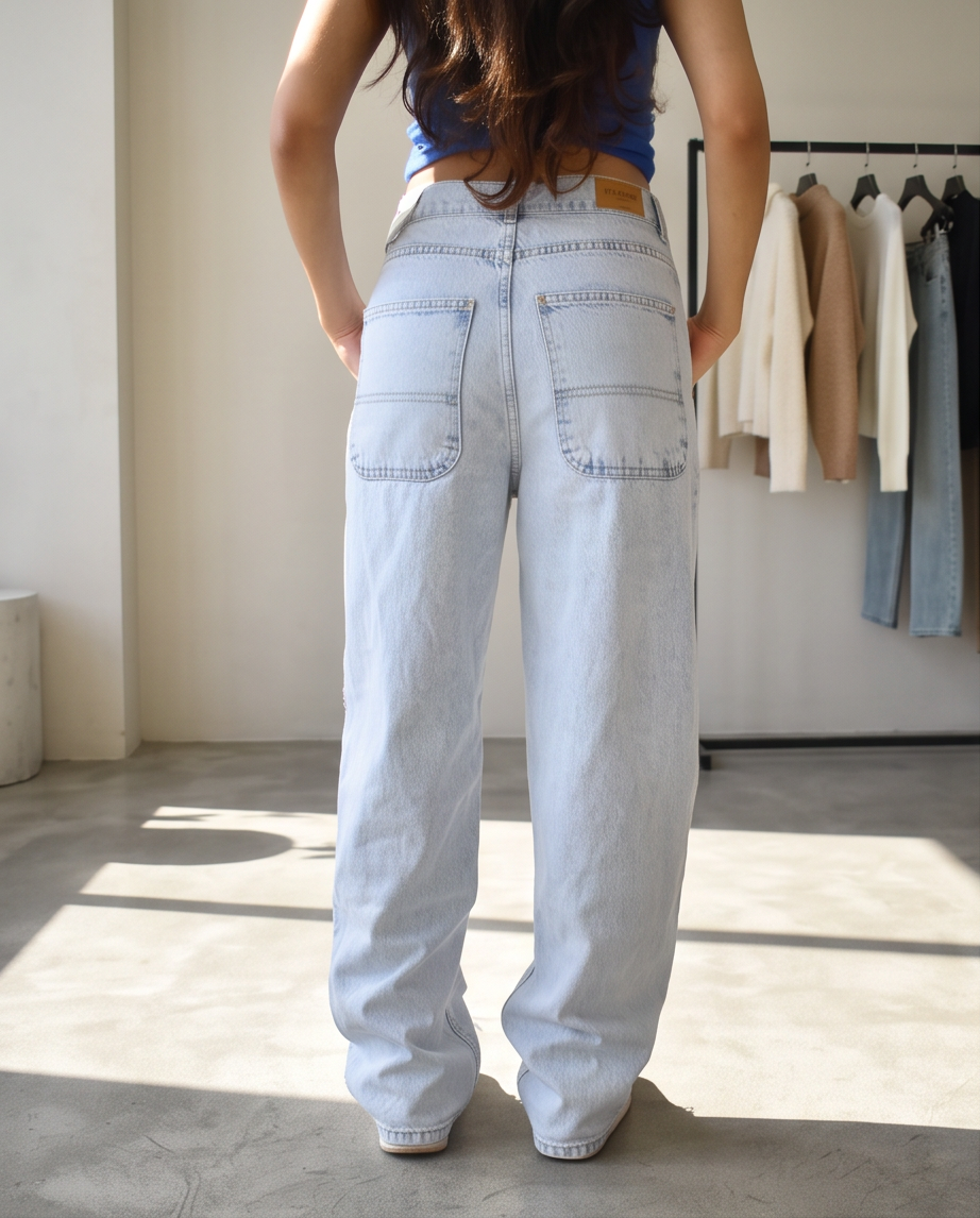 Jean large déchiré taille haute