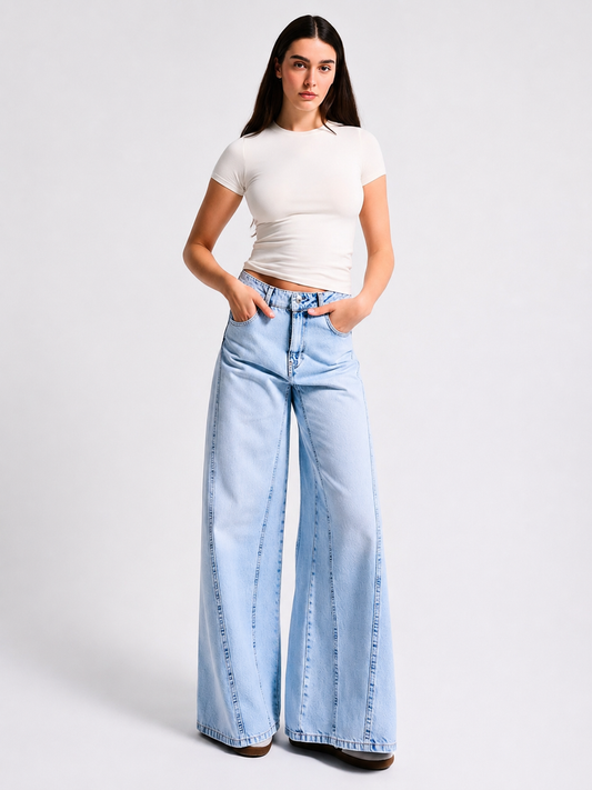 Jean large déchiré taille haute