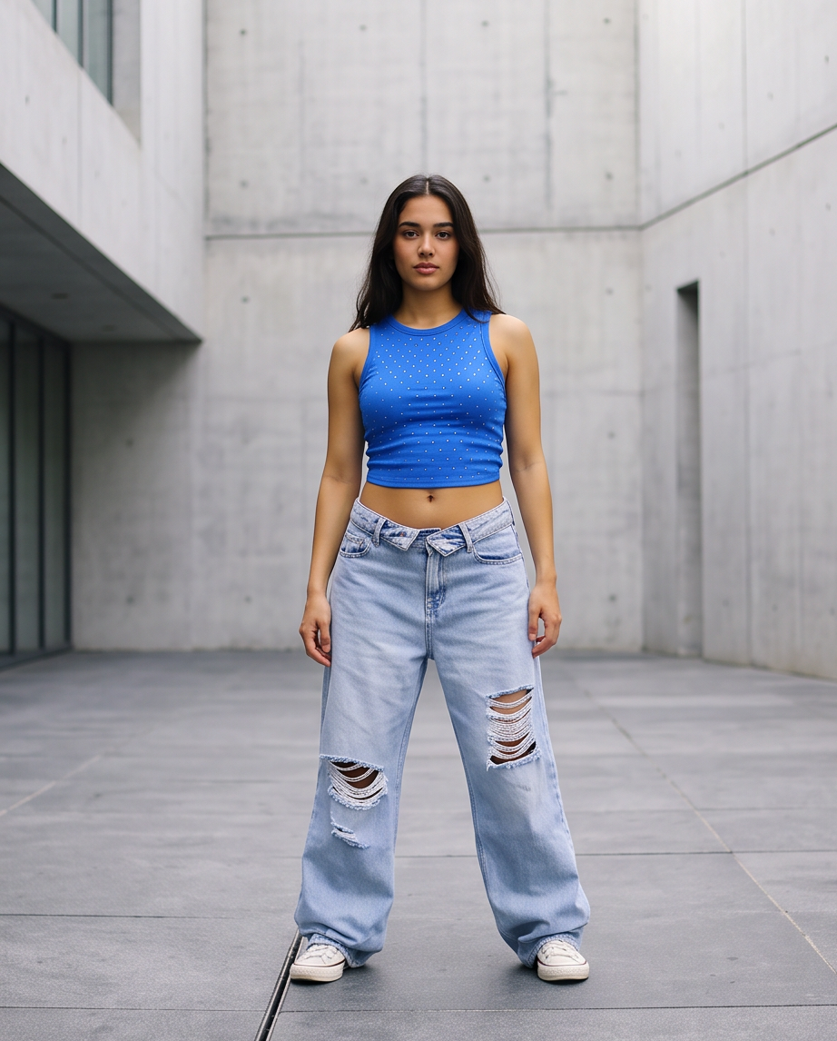 Jean baggy déchiré à taille croisée