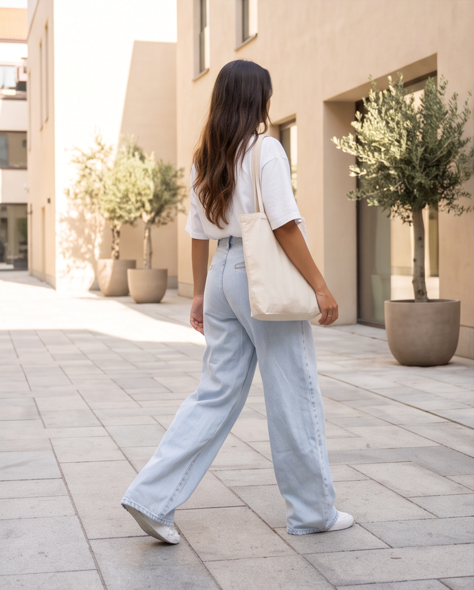 Jean large déchiré taille haute