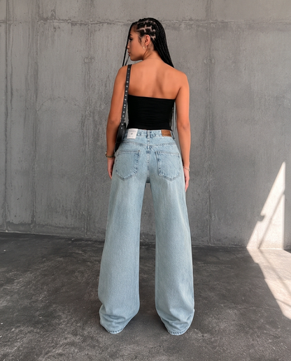 Jean large déchiré taille haute