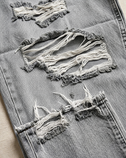 Jean large déchiré taille haute